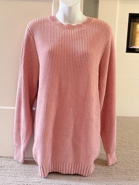 SEROYA Lovely Cotton Fisherman Knit Long Pink Sweater Sz S NEW